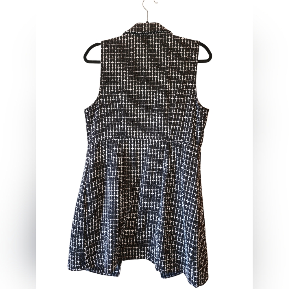 SHEIN Black and White Plaid Tweed Longline Vest Blazer Size M - Picture 4 of 5